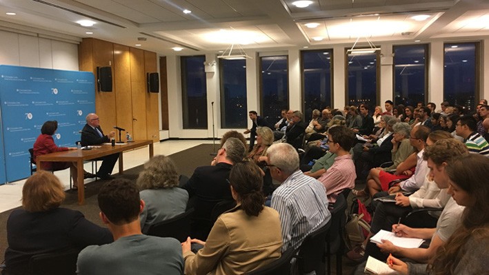 Frans Timmermans addresses a captivated audience at Columbia University