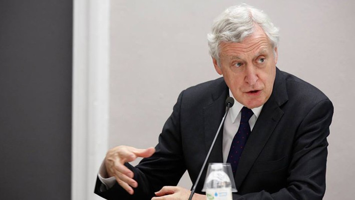 Ambassador Pierre Vimont gestures as he speaks during an event at Columbia University