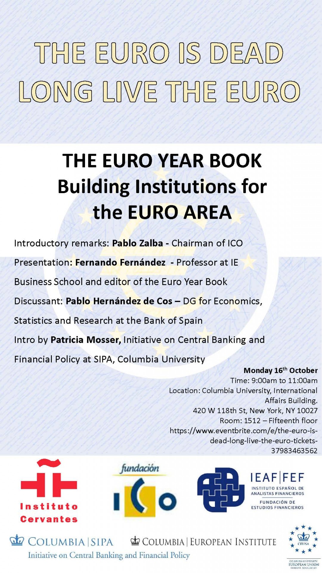 Flyer for The Euro is Dead - Long Live the Euro