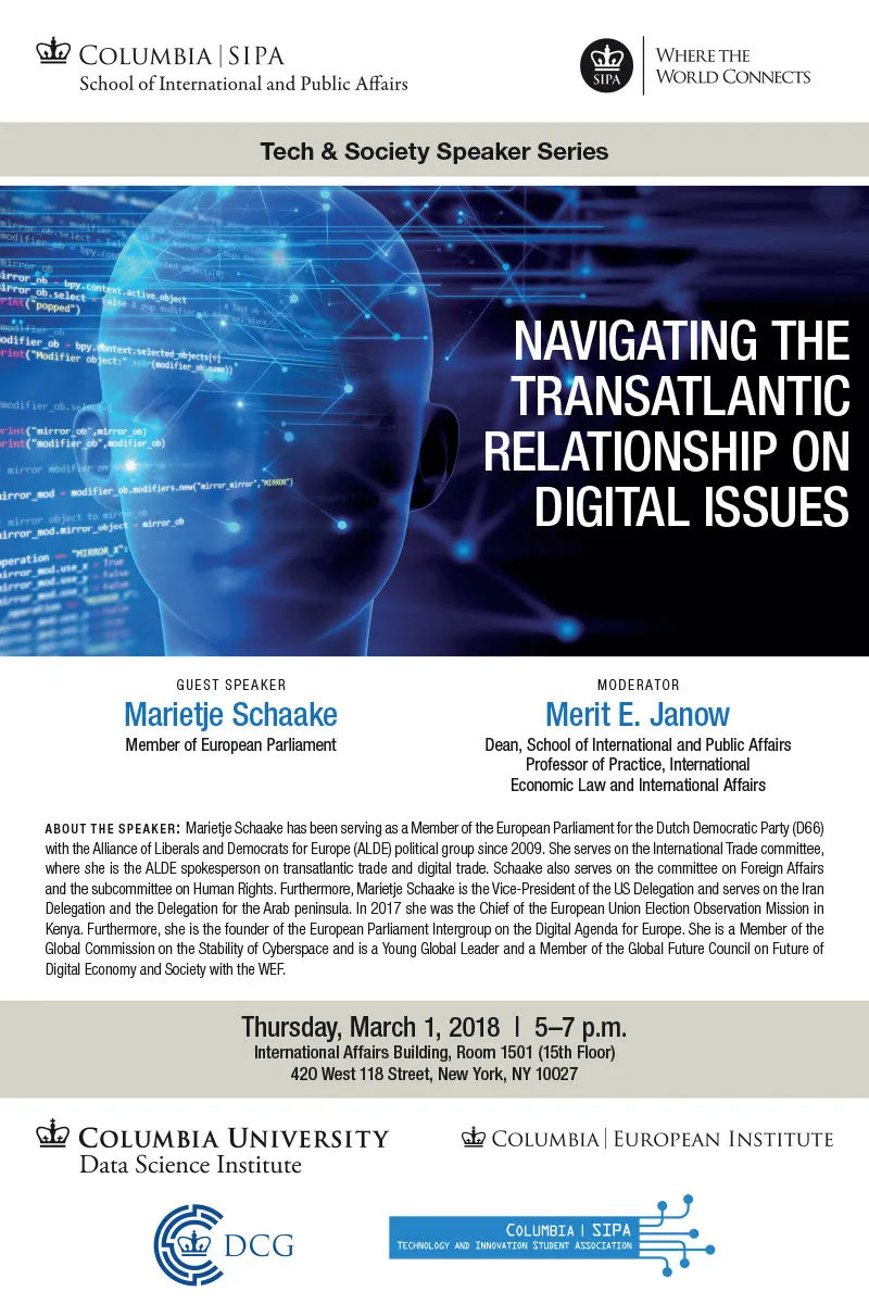 Flyer for "Tech and Society Speaker Series" event