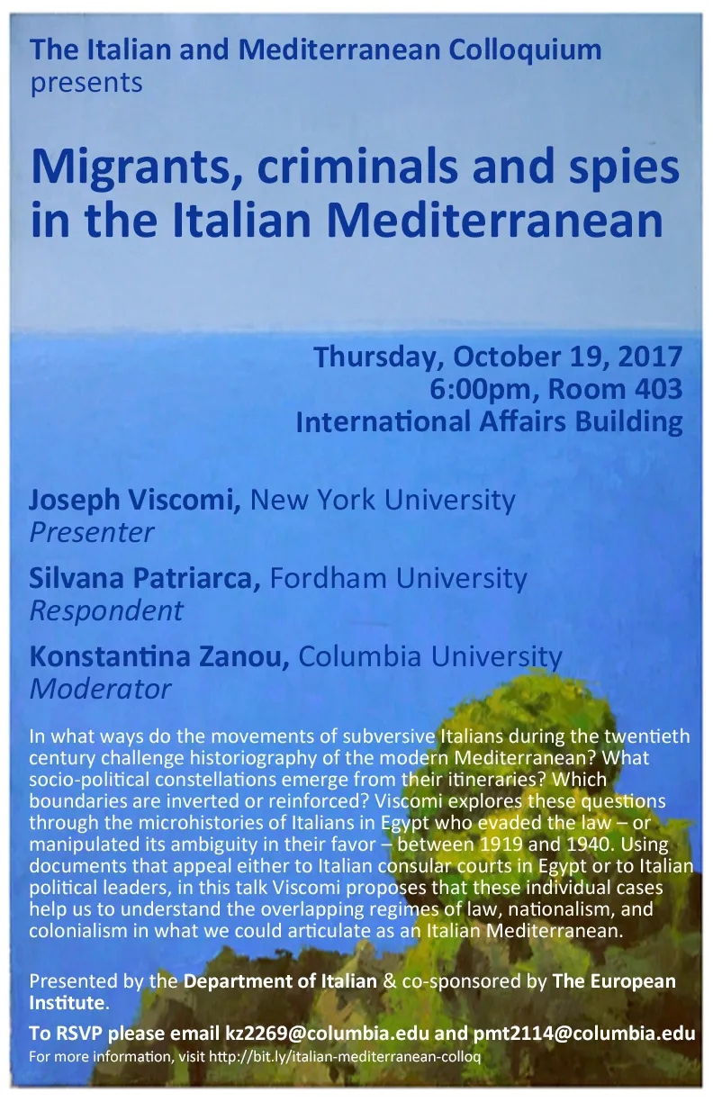 Flyer for the Italian and Mediterranean Colloquium