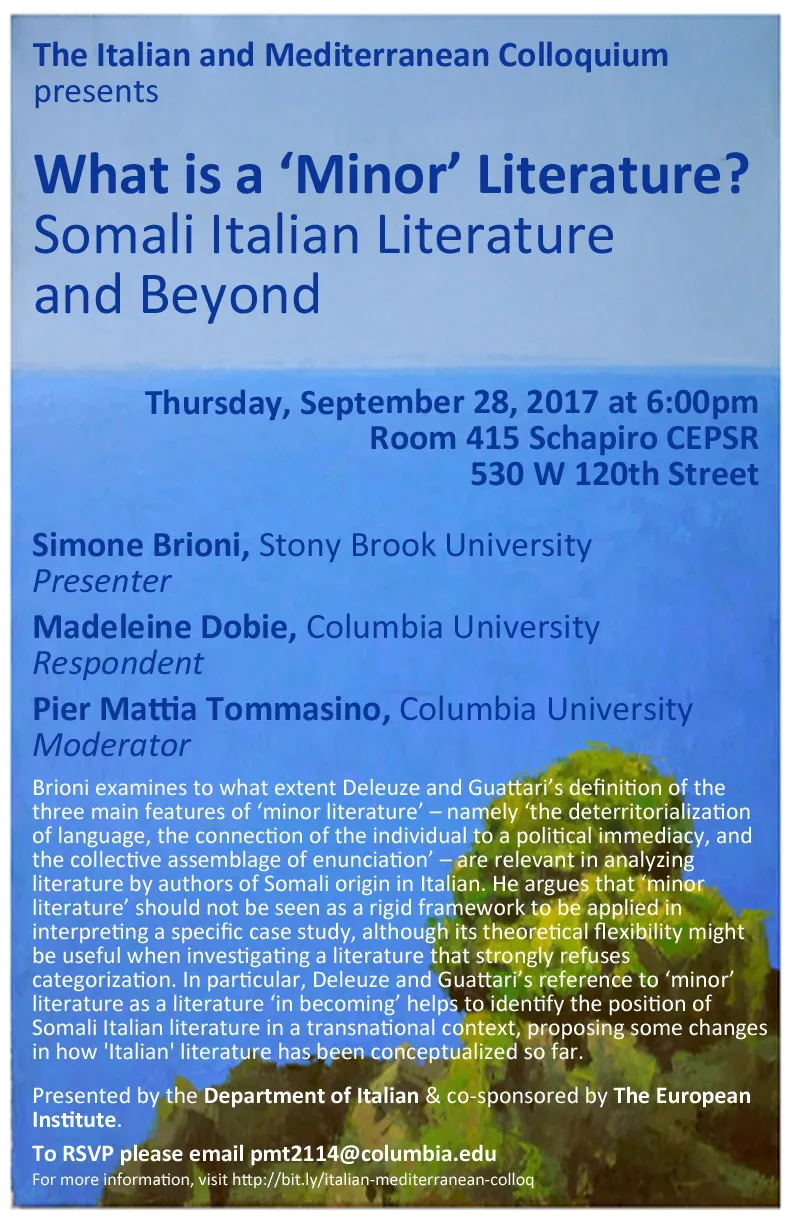 Flyer for the Italian and Mediterranean Colloquium